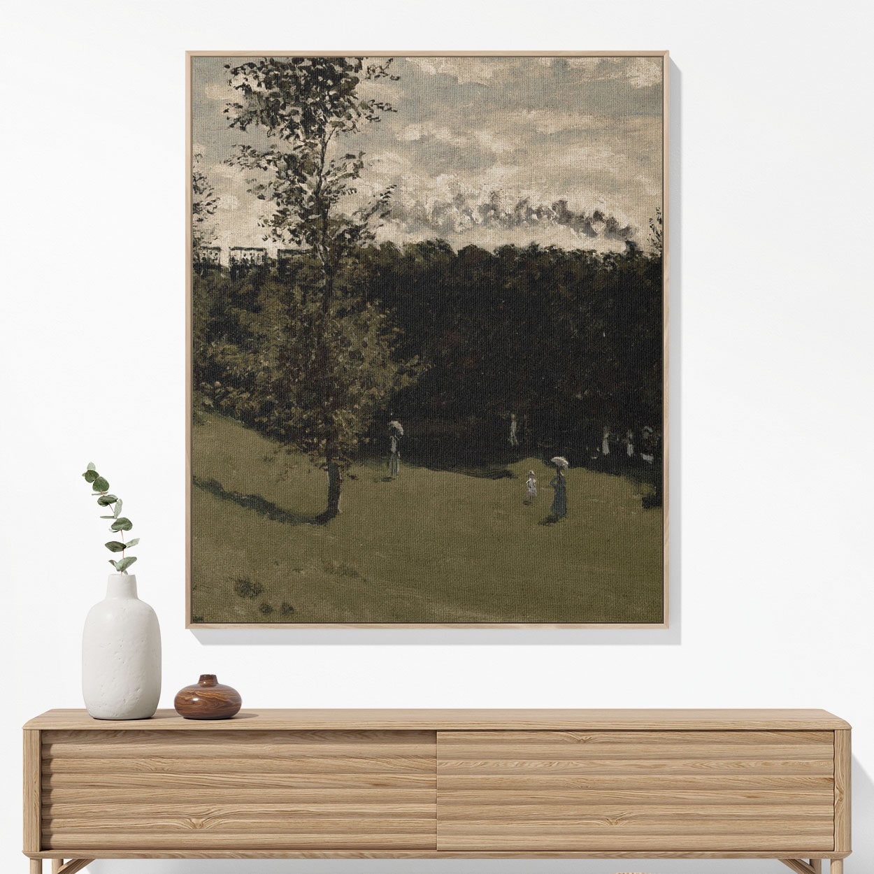 Sage Green Landscape Woven Blanket Hanging on a Wall as Framed Wall Art