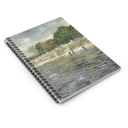 Sage Green Paris Spiral Notebook Laying Flat on White Surface