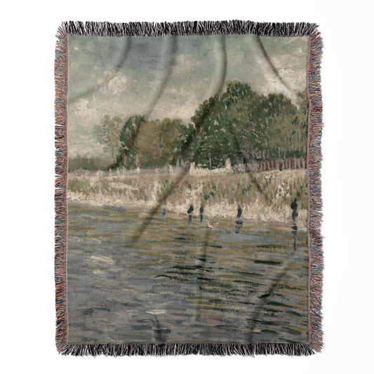 Sage Green Paris woven throw blanket, crafted from 100% cotton, offering a soft and cozy texture with a Le Seine theme for home decor.