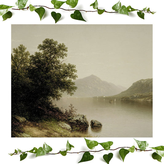 Lake George art prints featuring a sage green painting, vintage wall art room decor