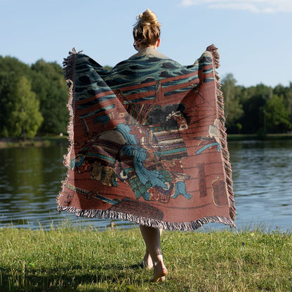 Warrior on a Boat Held on a Woman's Back Outside