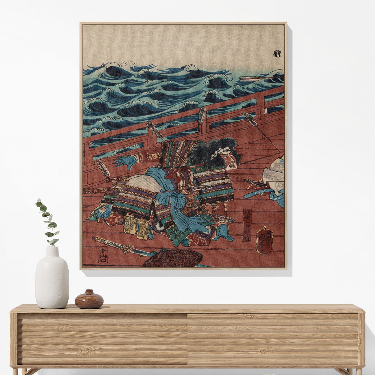 Warrior on a Boat Woven Blanket Woven Blanket Hanging on a Wall as Framed Wall Art