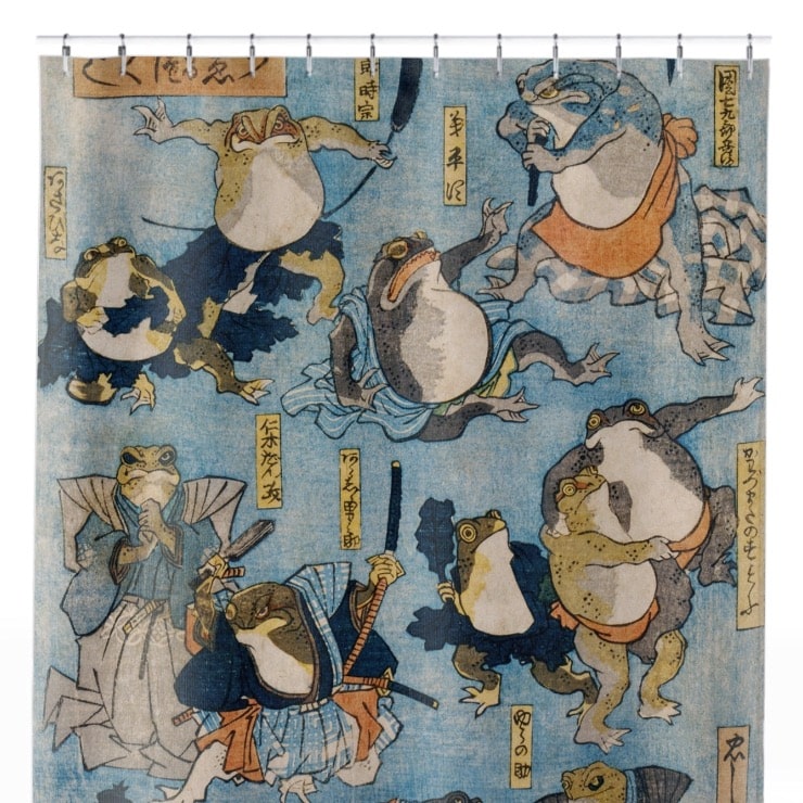 Samurai Frogs Shower Curtain Close Up, Japanese Shower Curtains