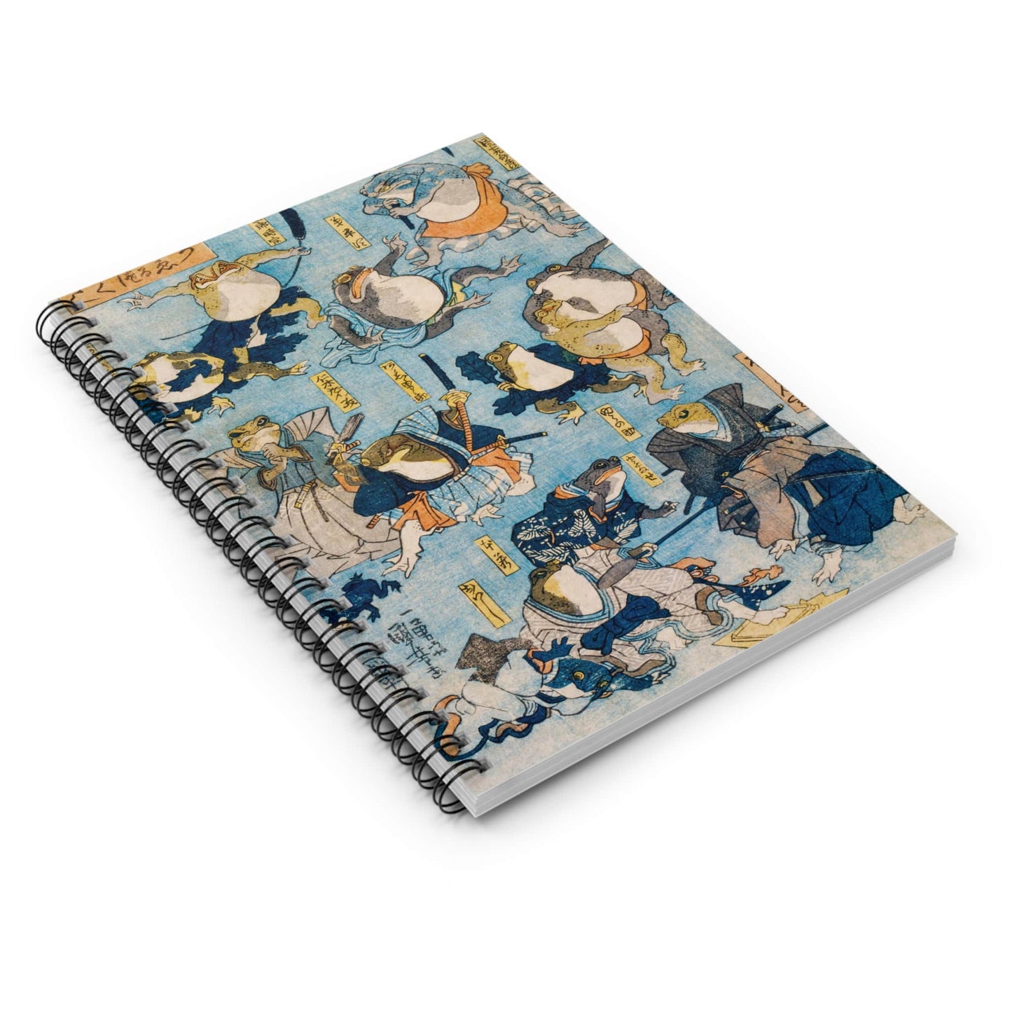 Samurai Frogs Spiral Notebook Laying Flat on White Surface