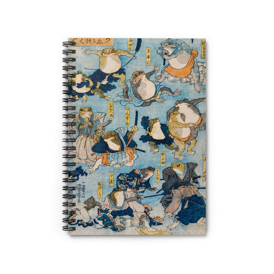 Samurai Frogs Notebook with funny Japanese cover, ideal for journals and planners, showcasing humorous samurai frog illustrations.