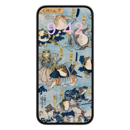 Samurai Frogs Phone Wallpaper Pink Text