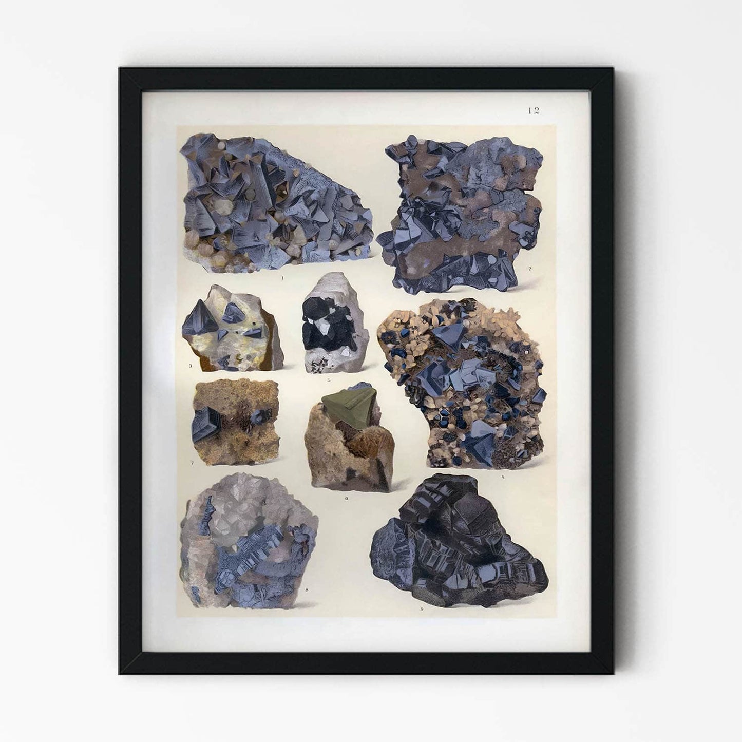 Vintage Rocks and Crystals Art Print in Black Picture Frame