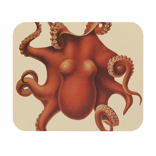 Sea Creature Mouse Pad with orange-red octopus art, desk and office decor featuring vibrant sea creature illustrations.