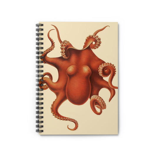 Sea Creature Notebook with orange-red octopus cover, perfect for marine life enthusiasts, showcasing vibrant octopus illustrations.