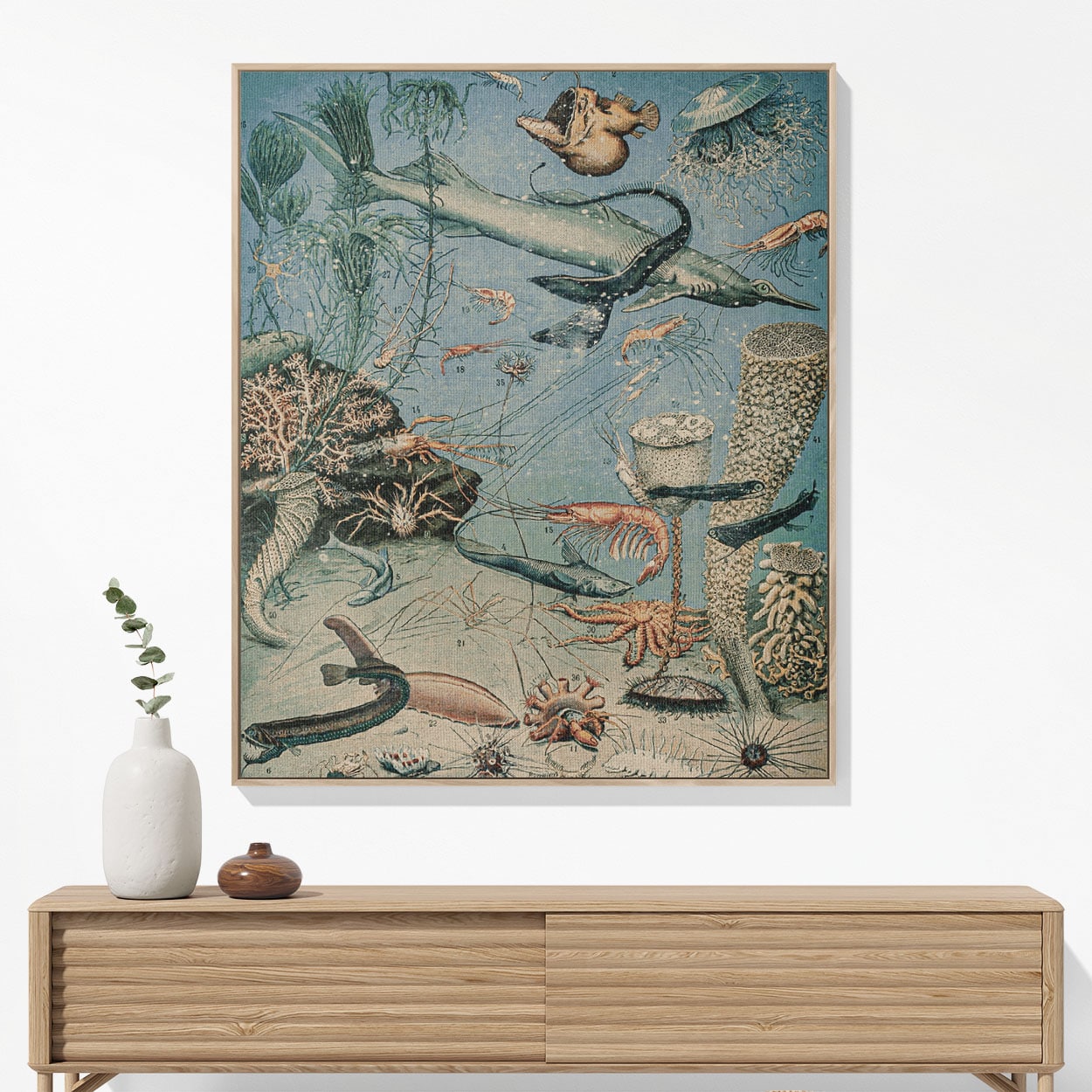 Sea Life Woven Blanket Hanging on a Wall as Framed Wall Art