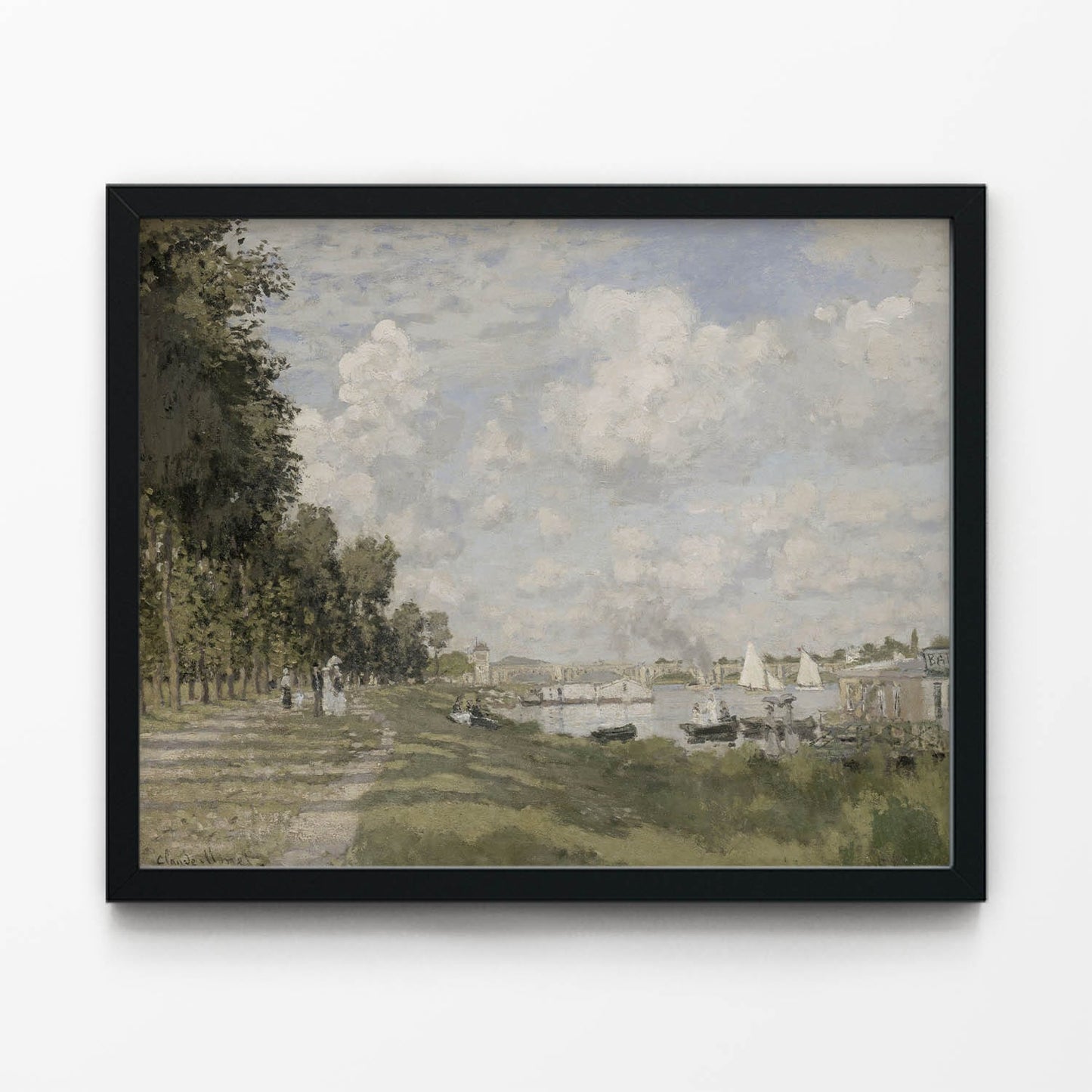 Walking by the Shore Painting in Black Picture Frame