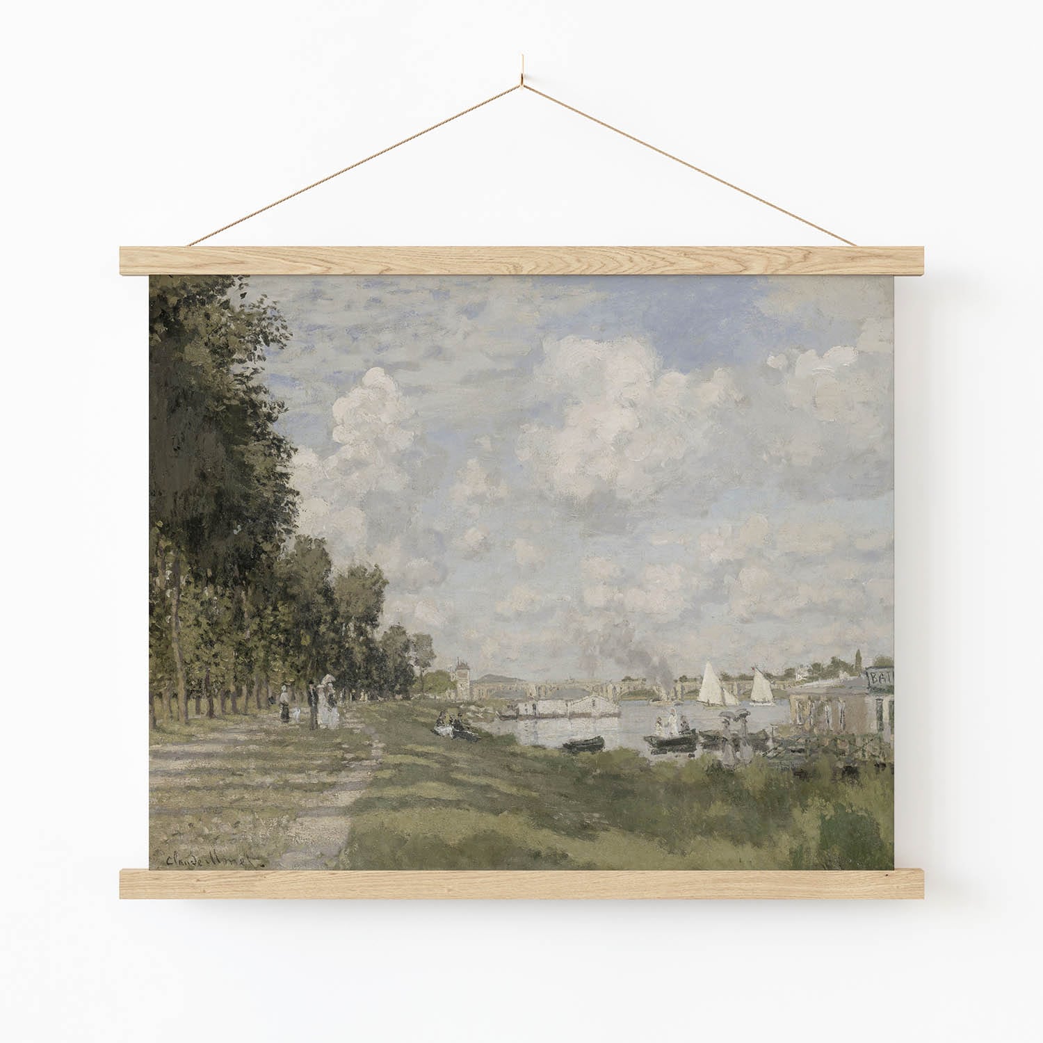 Walking by the Shore Art Print in Wood Hanger Frame on Wall