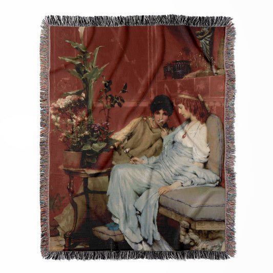 Secret Lives woven throw blanket, made with 100% cotton, providing a soft and cozy texture with a Victorian era theme for home decor.