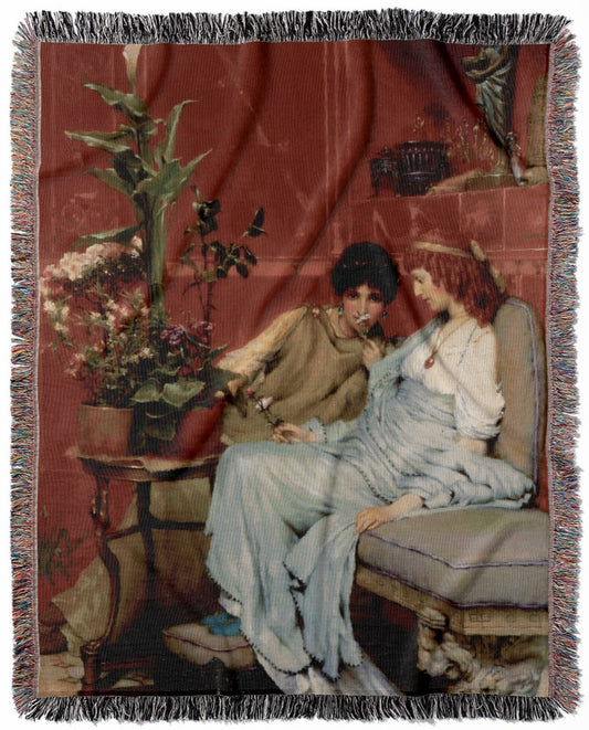 Secret Lives woven throw blanket, made with 100% cotton, providing a soft and cozy texture with a Victorian era theme for home decor.