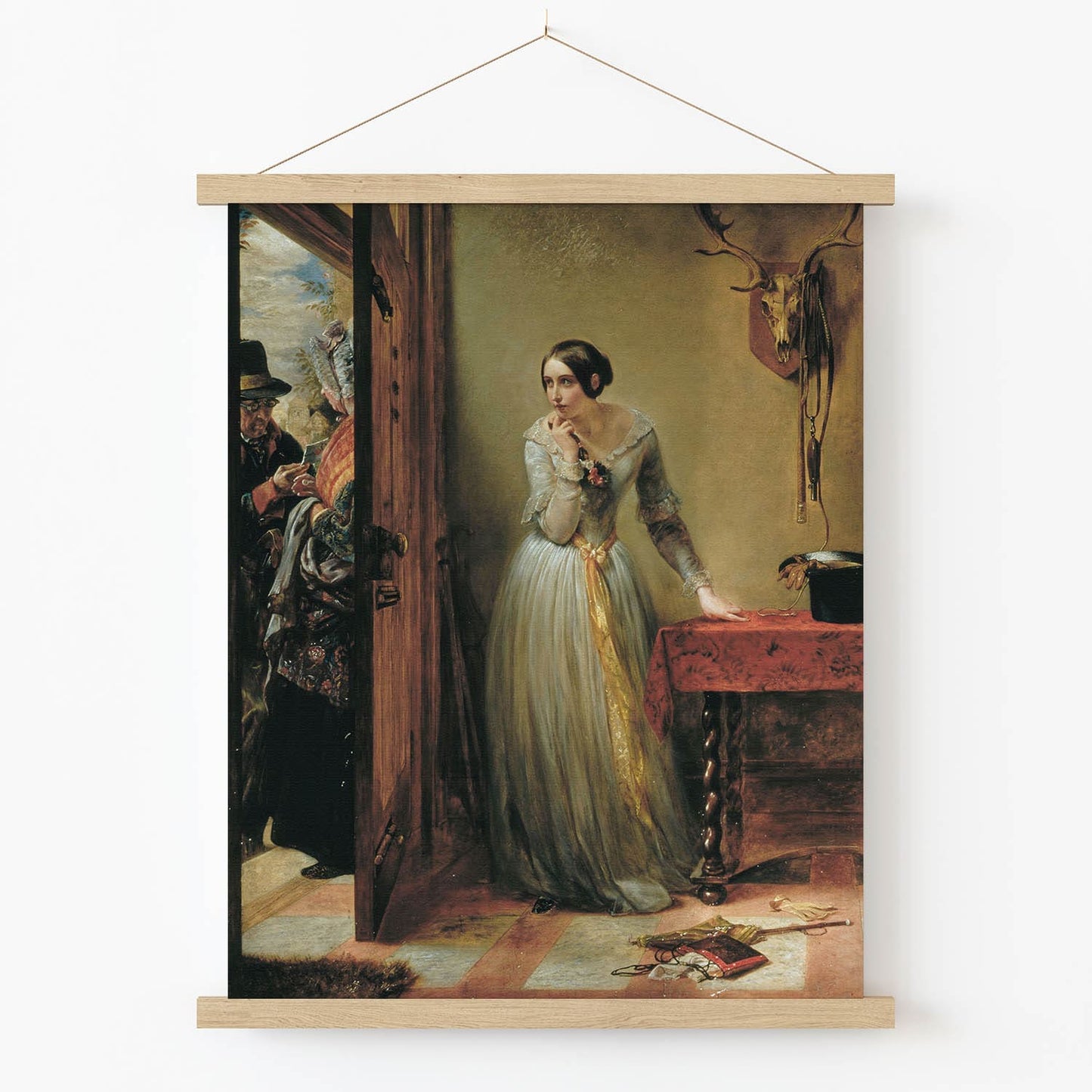 Victorian Era Mystery Art Print in Wood Hanger Frame on Wall
