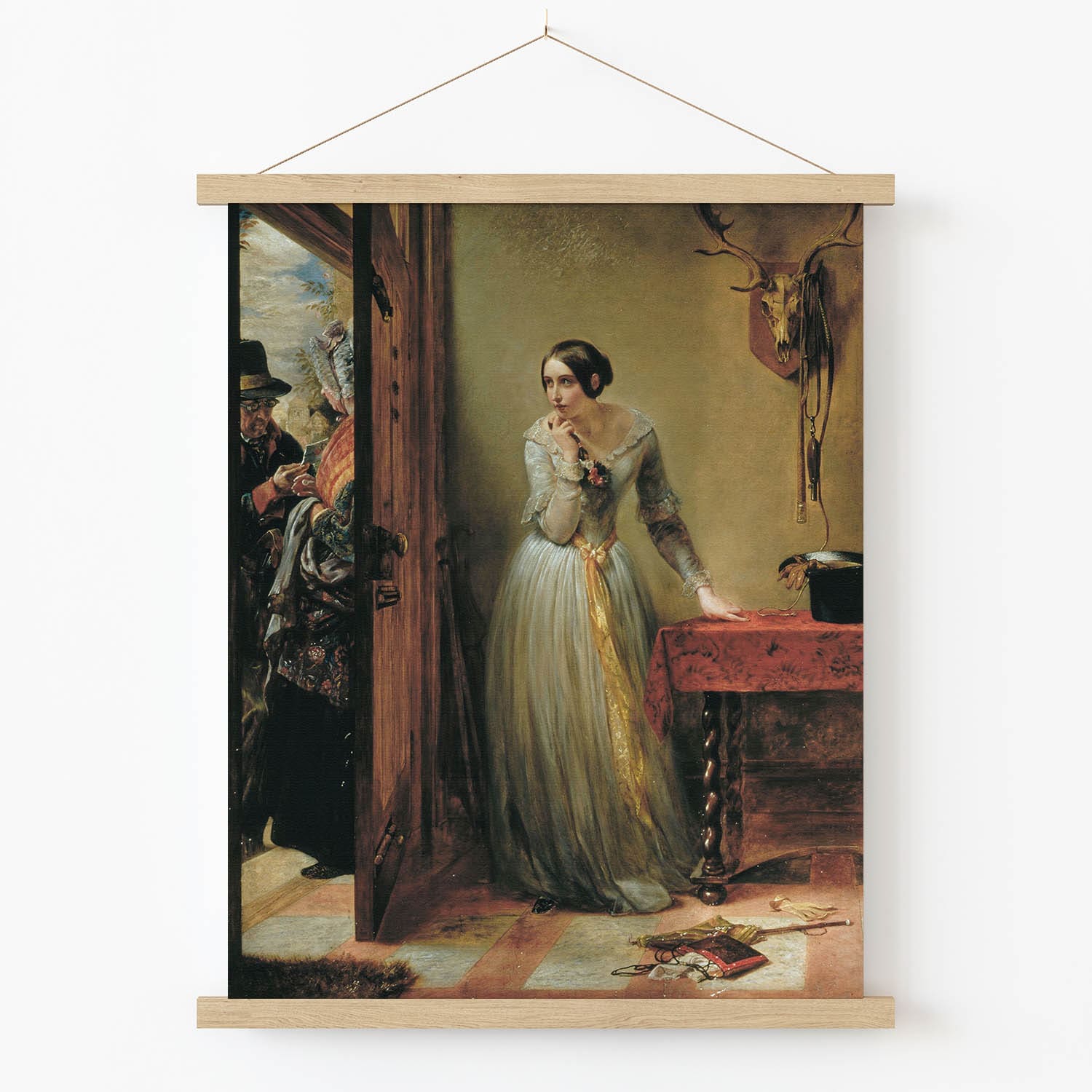 Victorian Era Mystery Art Print in Wood Hanger Frame on Wall