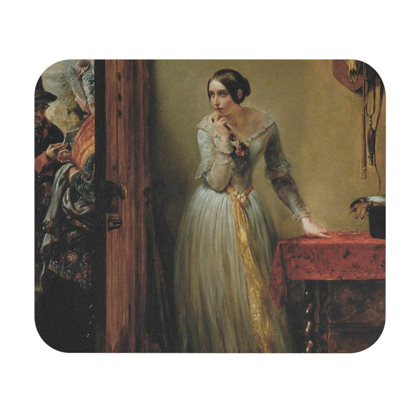 Secretly Waiting Mouse Pad depicting a Victorian era scene, adding elegance to desk and office decor.