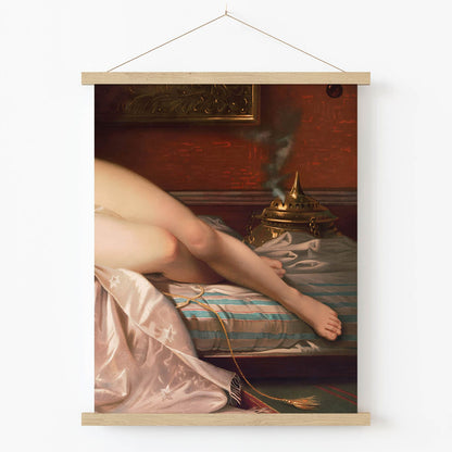 Sensual Female Art Print in Wood Hanger Frame on Wall