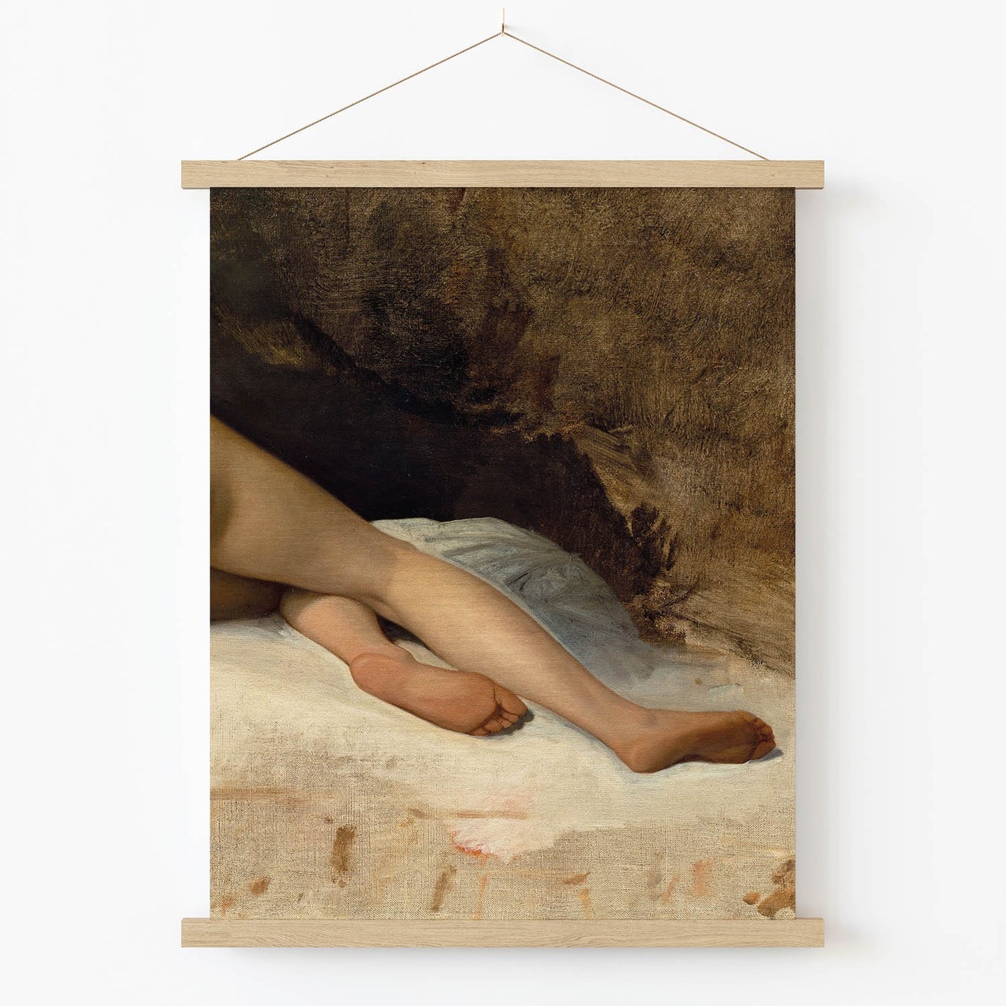 Sensual Posing Art Print in Wood Hanger Frame on Wall