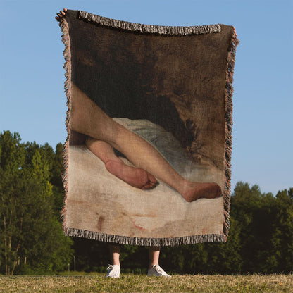 Sensual Posing Woven Blanket Held Up Outside