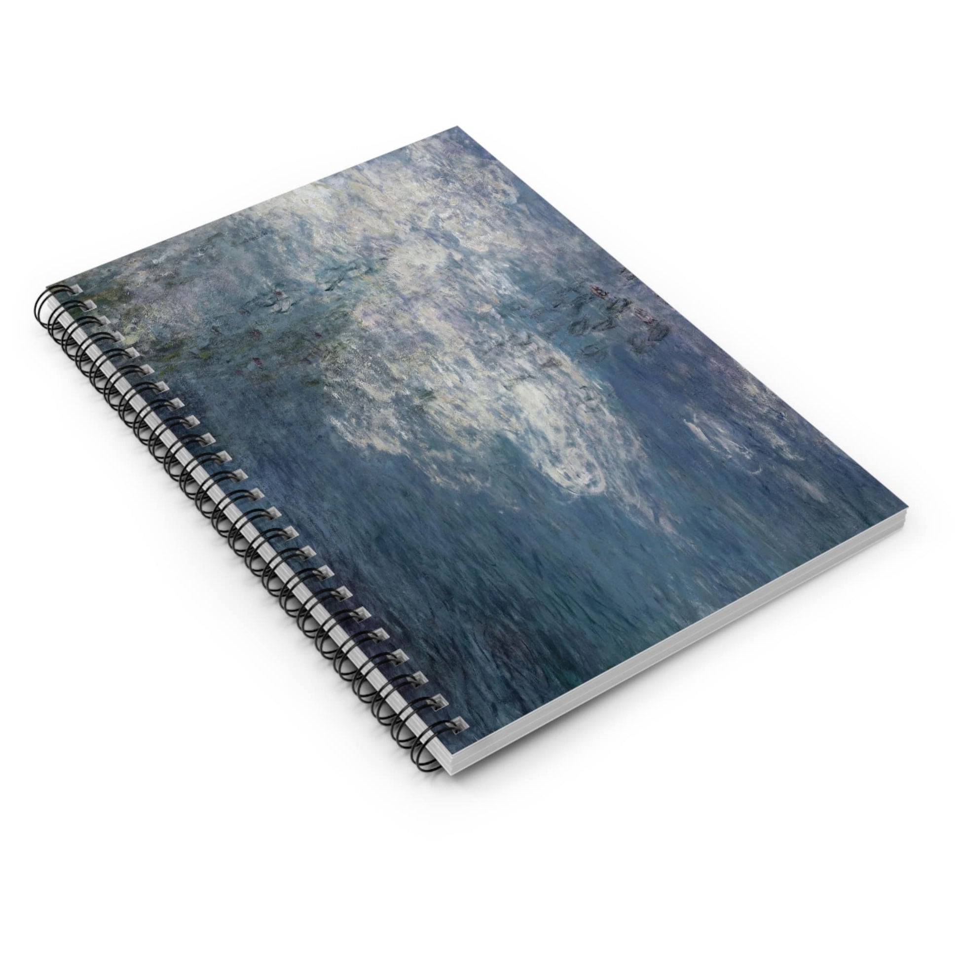 Serene Peaceful Spiral Notebook Laying Flat on White Surface
