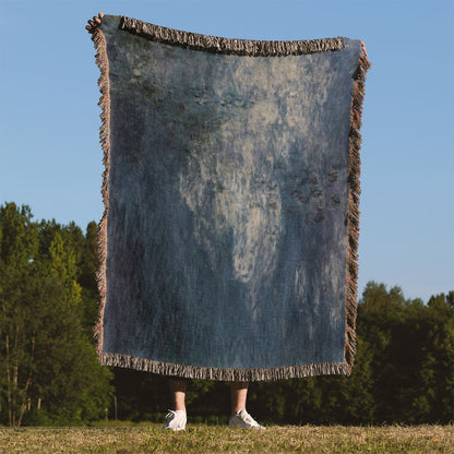 Serene Peaceful Woven Blanket Held Up Outside