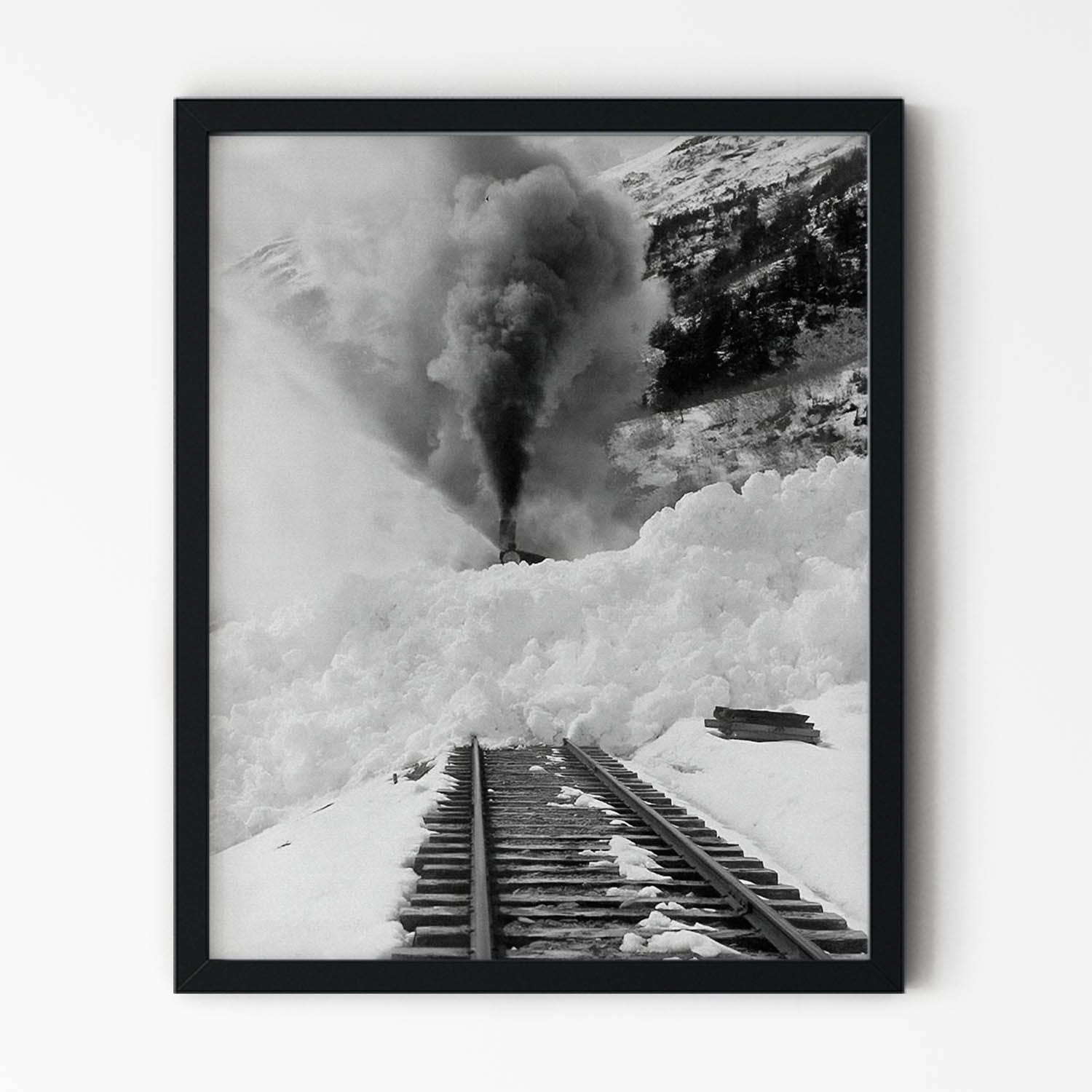 Snow Train Art Print in Black Picture Frame