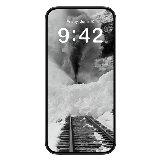Snow Train phone wallpaper background with humor and fun design shown on a phone lock screen, instant download available.