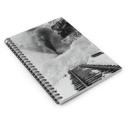 Snow Train Spiral Notebook Laying Flat on White Surface