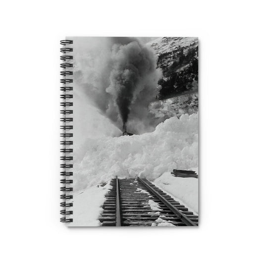 Snow Train Notebook with humor and fun cover, ideal for journals and planners, showcasing whimsical snow train illustrations.