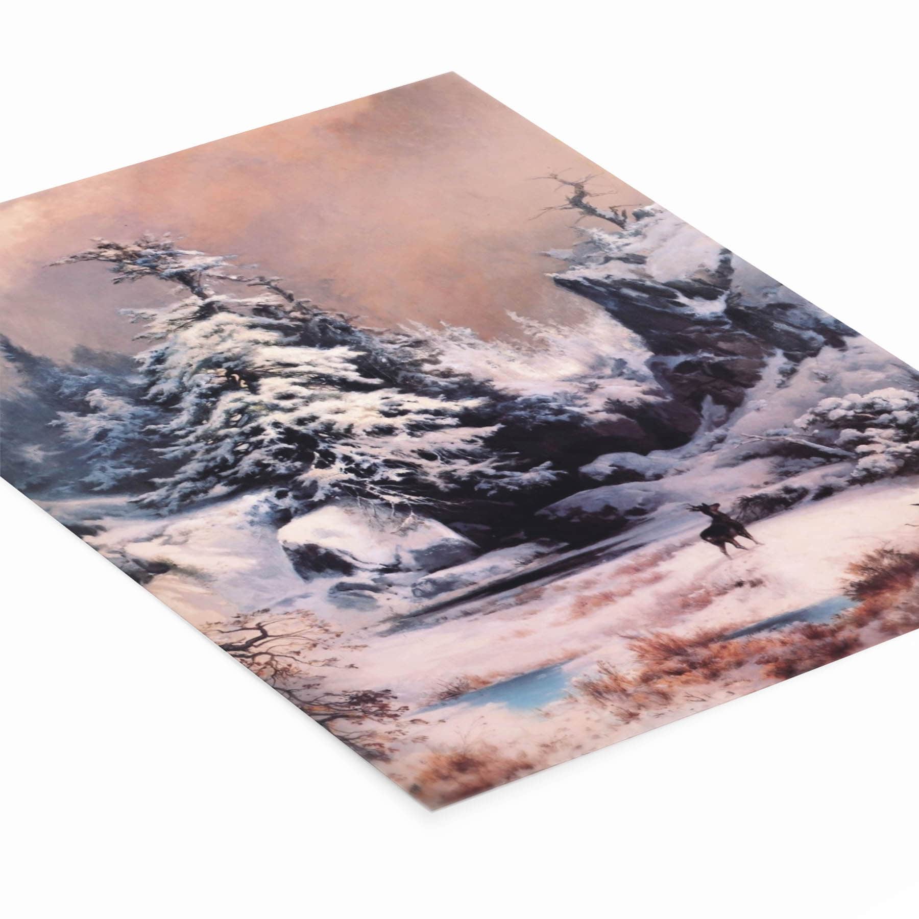 Forest Covered in Snow Painting Laying Flat on a White Background
