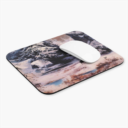 Snowy Landscape Computer Desk Mouse Pad With White Mouse