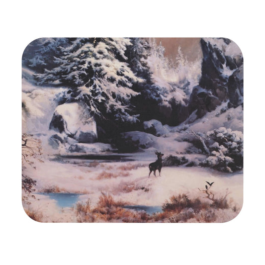 Winter Landscape Mouse Pad showcasing the Rocky Mountains scenic view, ideal for desk and office decor.