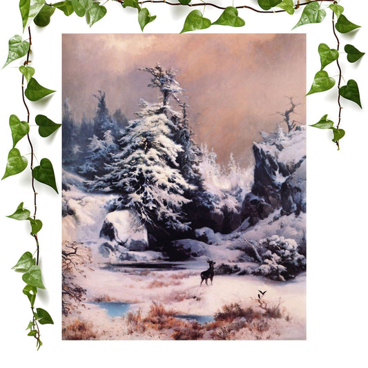 Winter Landscape art print featuring the rocky mountains, vintage wall art room decor