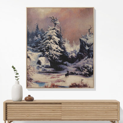 Snowy Landscape Woven Blanket Hanging on a Wall as Framed Wall Art