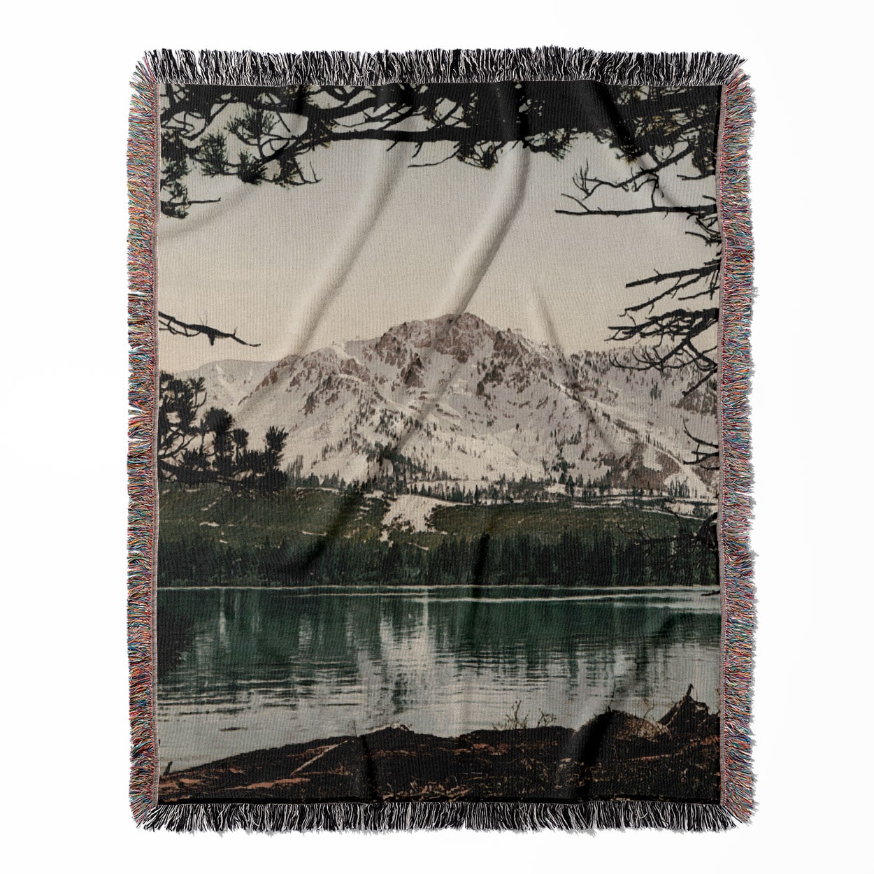 Snowy Mountains woven throw blanket, crafted from 100% cotton, offering a soft and cozy texture with a Mt. Tallac theme for home decor.