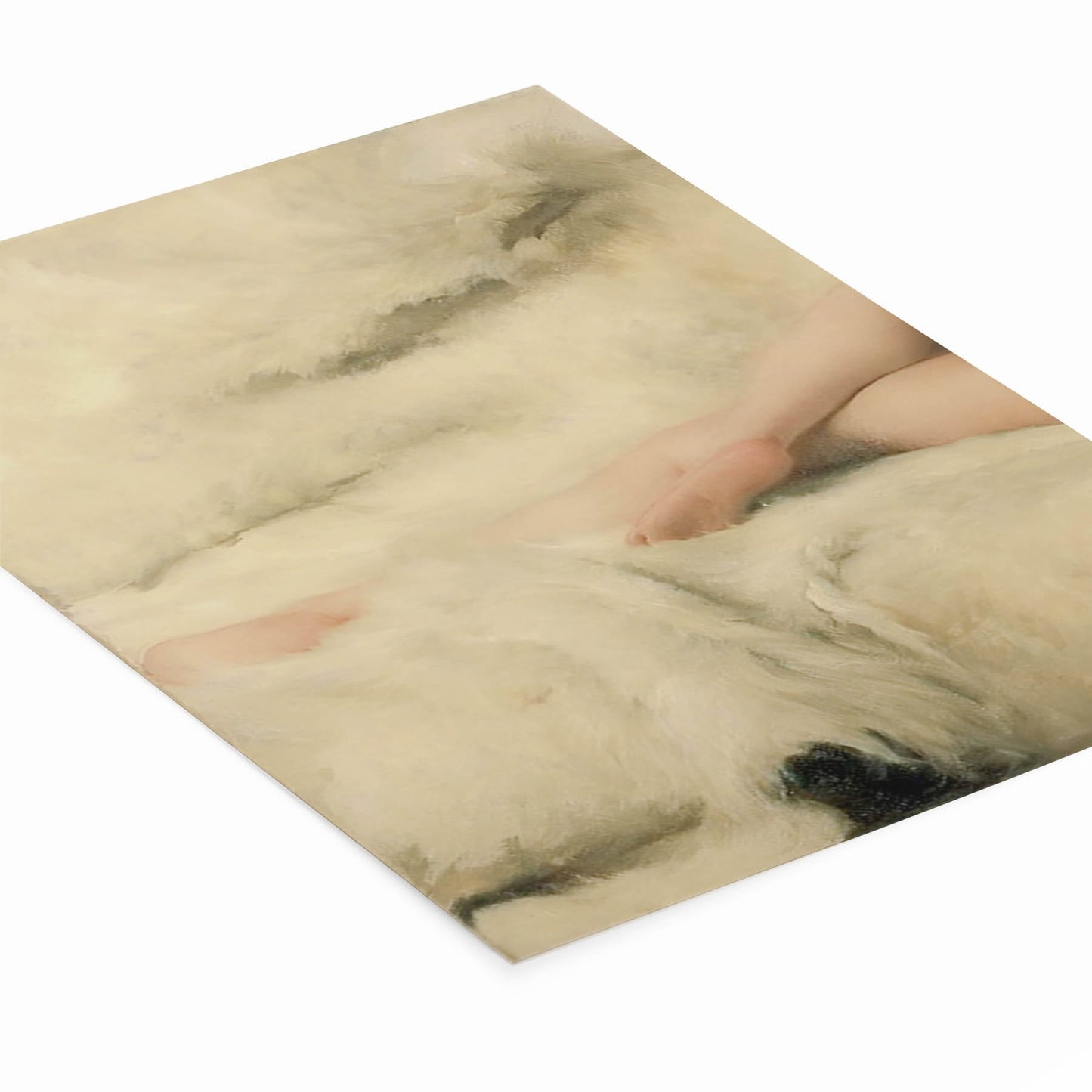 Womans Legs on a White Fur Blanket Painting Laying Flat on a White Background