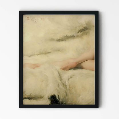 Womans Legs on a White Fur Blanket Painting in Black Picture Frame