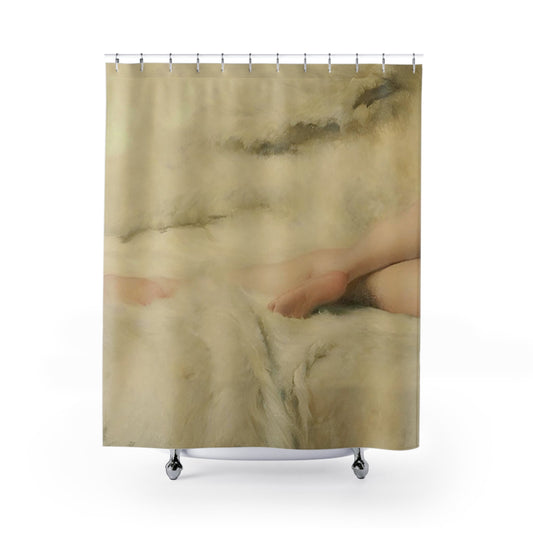 Soft Aesthetic Shower Curtain with love and romance design, romantic bathroom decor featuring tender themes.