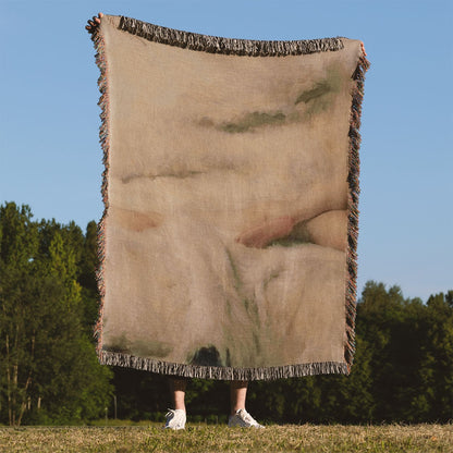 Soft Aesthetic Woven Blanket Held Up Outside