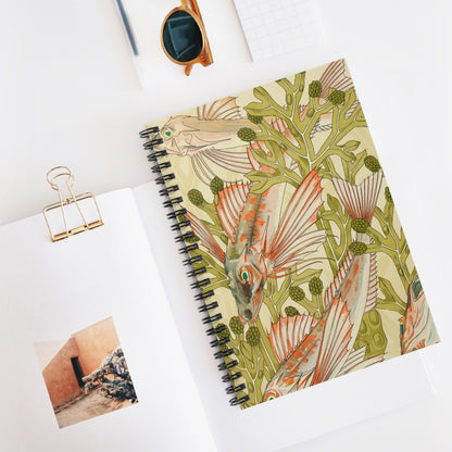 Fish in Seaweed Spiral Notebook Displayed on Desk