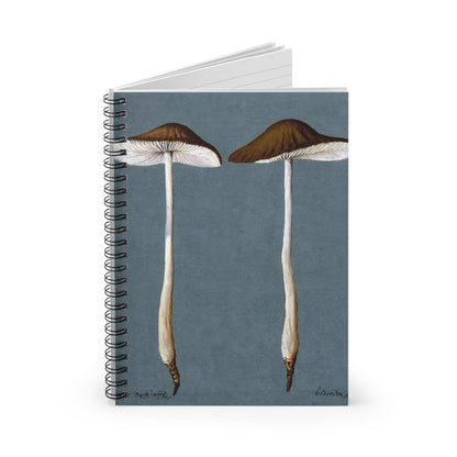 Spiral Notebook with Mushroom Cover Opened with Blank White College Ruled Pages