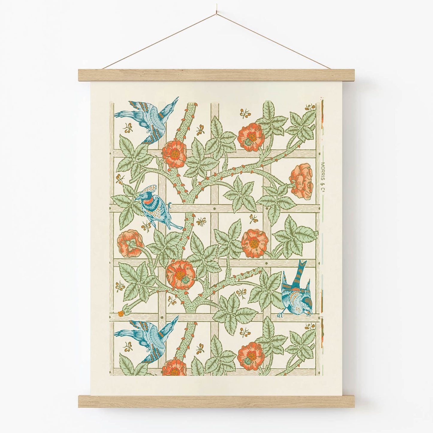 Plants and Birds Art Print in Wood Hanger Frame on Wall