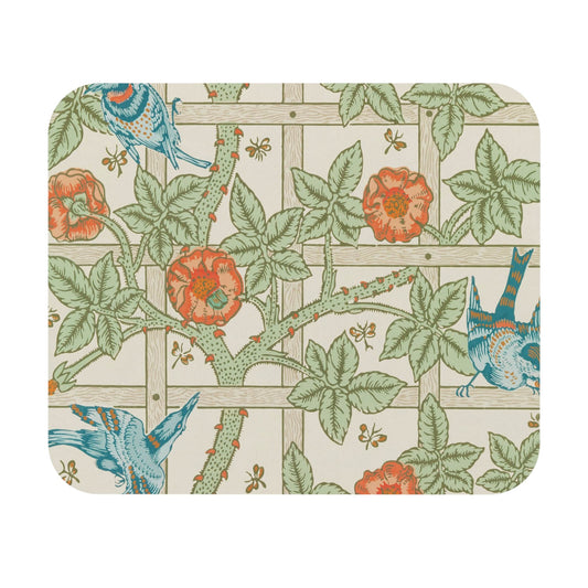 Plants and Birds Mouse Pad showcasing a spring pattern theme, perfect for desk and office decor.