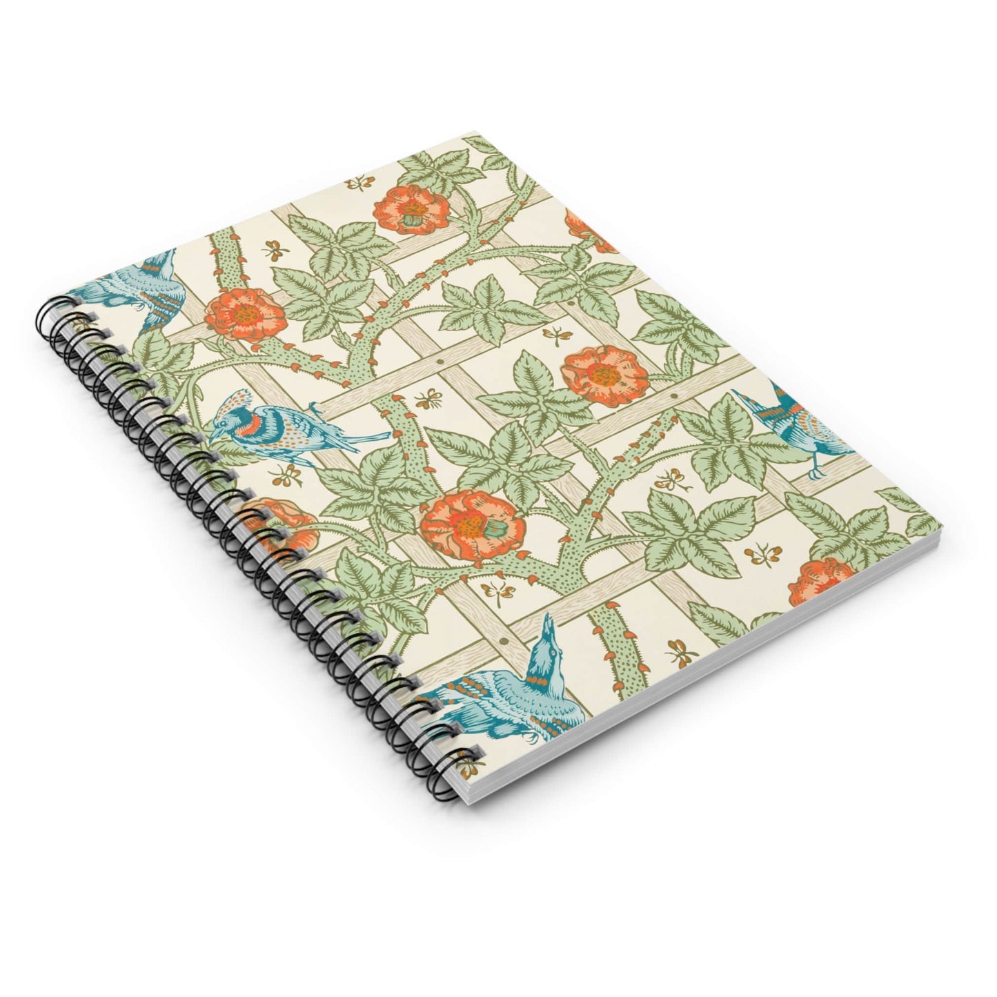 Spring Pattern Spiral Notebook Laying Flat on White Surface
