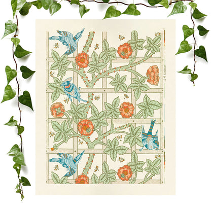 Plants and Birds art prints featuring a spring pattern, vintage wall art room decor