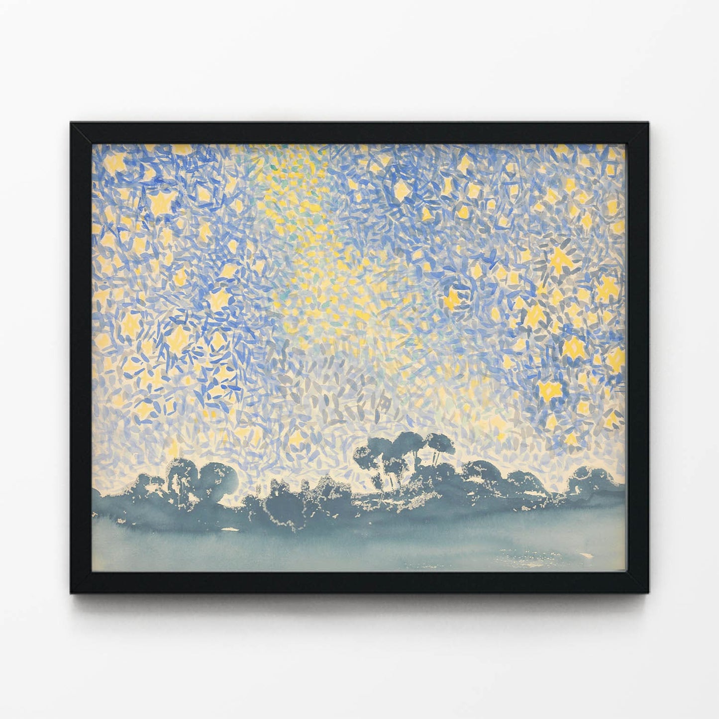 Blue and Yellow Painting in Black Picture Frame