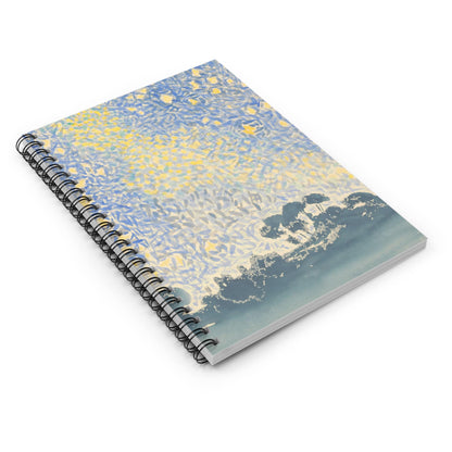 Starry Sky Spiral Notebook Laying Flat on White Surface
