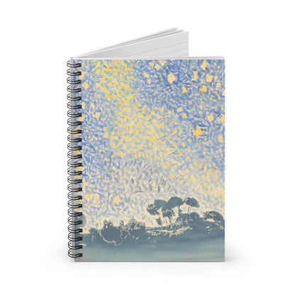Starry Sky Spiral Notebook Standing up on White Desk
