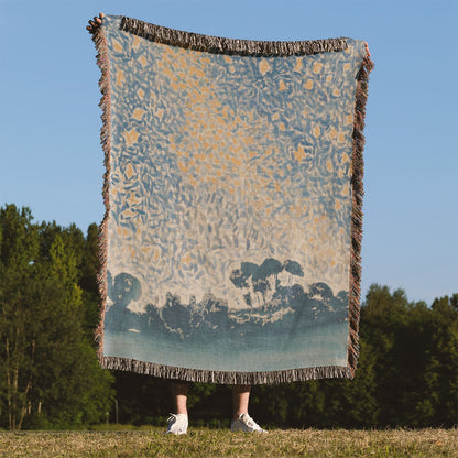 Starry Sky Woven Blanket Held Up Outside